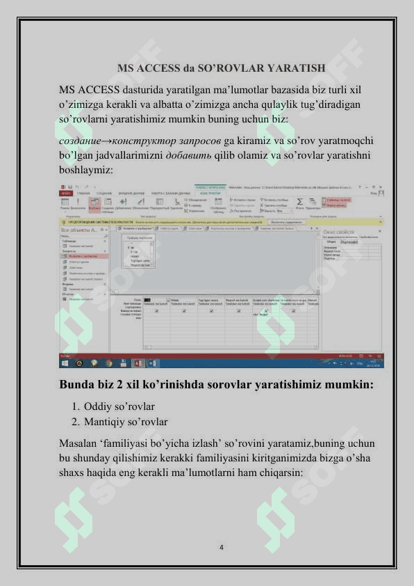 MS ACCESS da JADVALLAR YARATISH 4