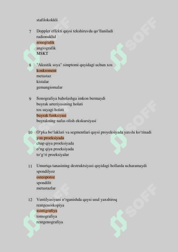 Argos savollar tibbiy radialogiya buyicha shakllantirilgan test savollar va javoblari 2