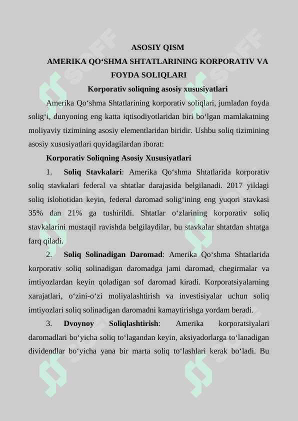 Amekrika qo‘shma shtatalarida korxonalar korporativ va foyda soliqlarininig soliq elementlarini respublikamiz solik tizimidagi foyda solig‘ini bilan taqqoslash, farqlari hamda o‘xshashliklarini izohlash 7