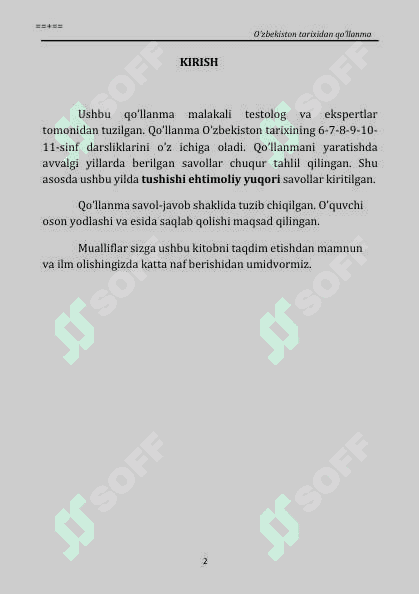 O'zbekiston tarixi majburiy fanlar uchun test 2