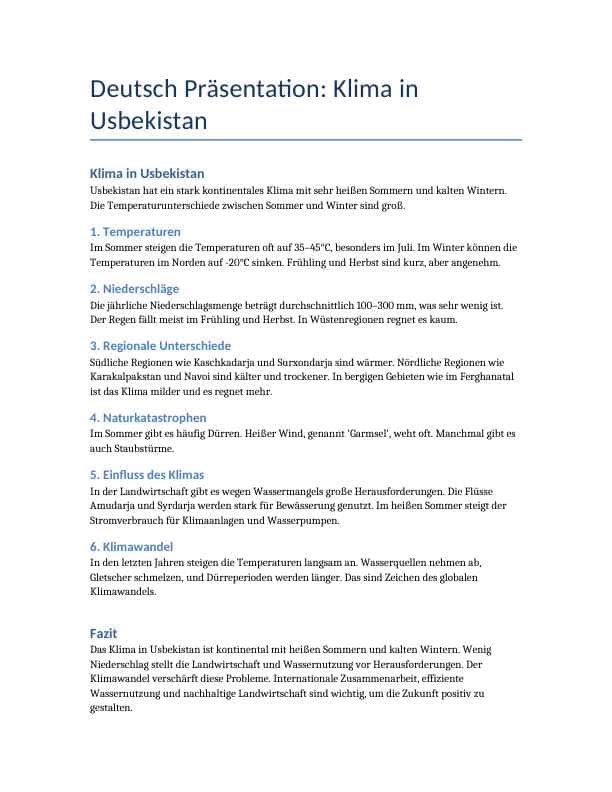 Nemis tili Klimate in Usbekistan slayd