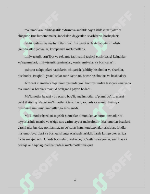 Tashkilotning kompyuter texnikasini uning tarkibiy qismlarini hisobga olgan holda avtomatlashtirilgan hisobini tashkil etish uchun ma’lumotlar bazasi loyihasini taklif qilish 6