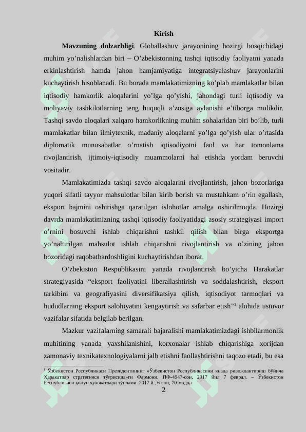 O‘zbekistonning dunyoning rivojlangan davlatlari bilan iqtisodiy hamkorligi 2