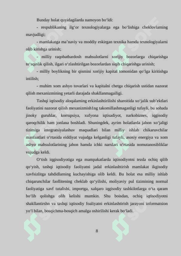 O‘zbekistonning dunyoning rivojlangan davlatlari bilan iqtisodiy hamkorligi 8