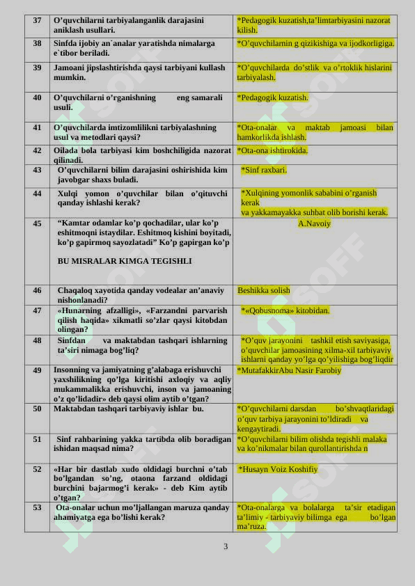 Tarbiyaviy ishlar metodikasi fanidan test savollariga javoblari bilan birga 3