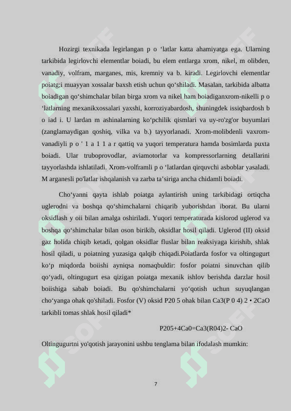 Cho’yan, po’lat va rangli metalldan tayyorlangan quymalarni o’rganish 7