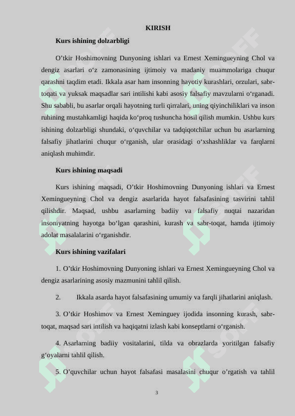 О'TKIR HОSHIMОVNING DUNYОNING ISHLАR VА ERNEST XEMINGUEYNING CHОL VА DENGIZ АSАRLАRIDА HАYОT FАLSАFАSI 3