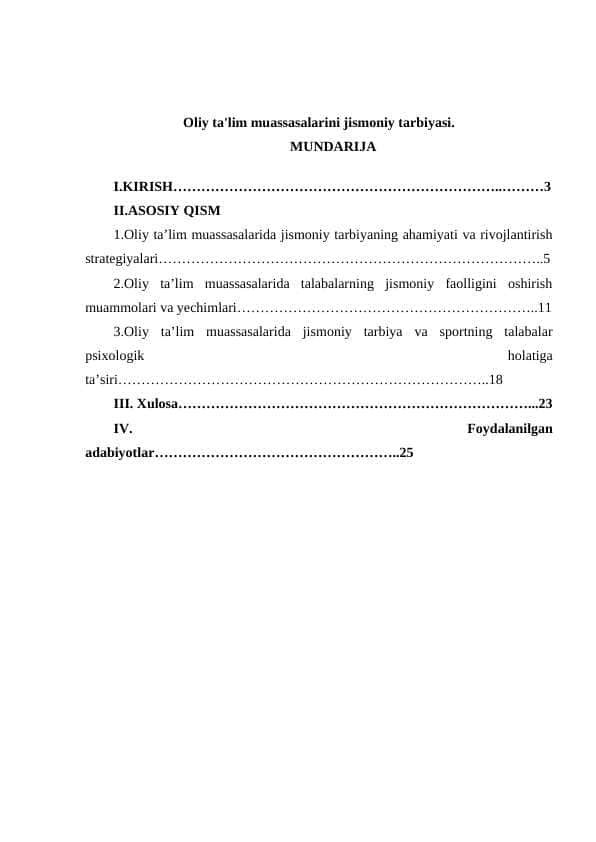 Oliy ta'lim muassasalarini jismoniy tarbiyasi