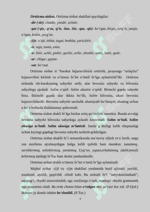 Fe’llarning vazifadosh shakllari tasnifi 8