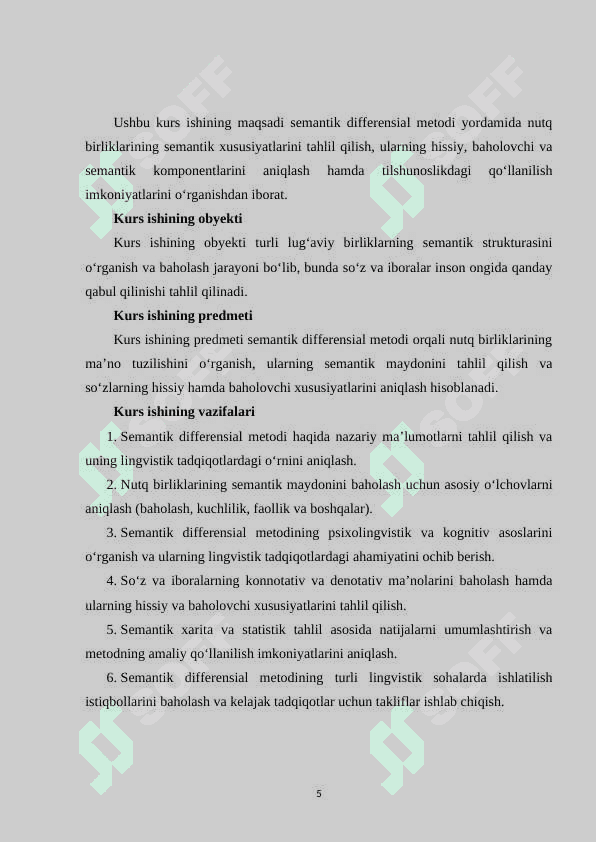 Semantik differensial metodi bo‘yicha nutq birliklari semantivasini o'rganish 5