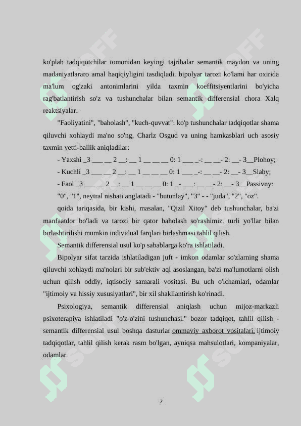 Semantik differensial metodi bo‘yicha nutq birliklari semantivasini o'rganish 7