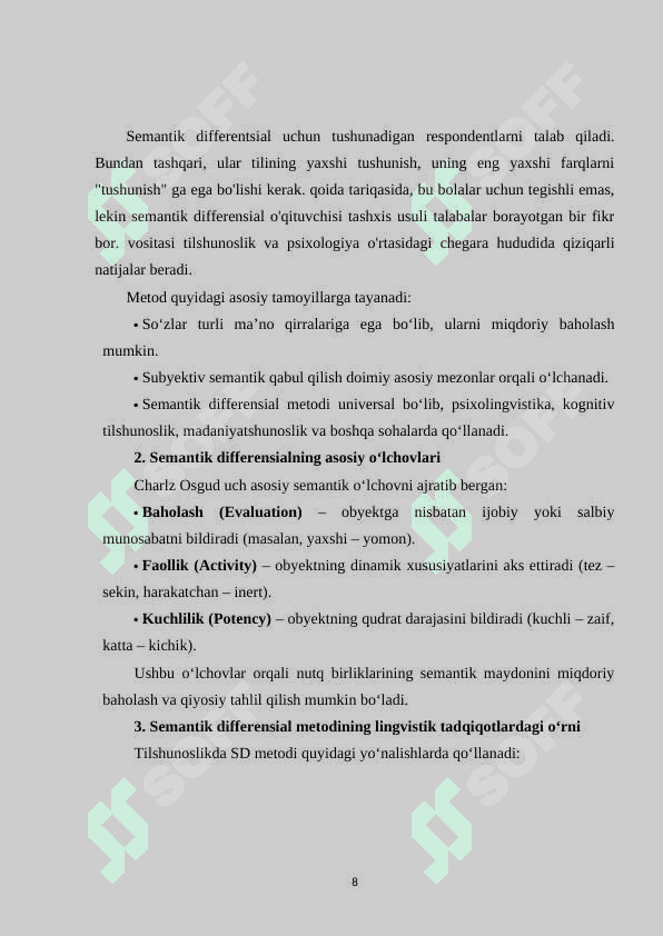 Semantik differensial metodi bo‘yicha nutq birliklari semantivasini o'rganish 8
