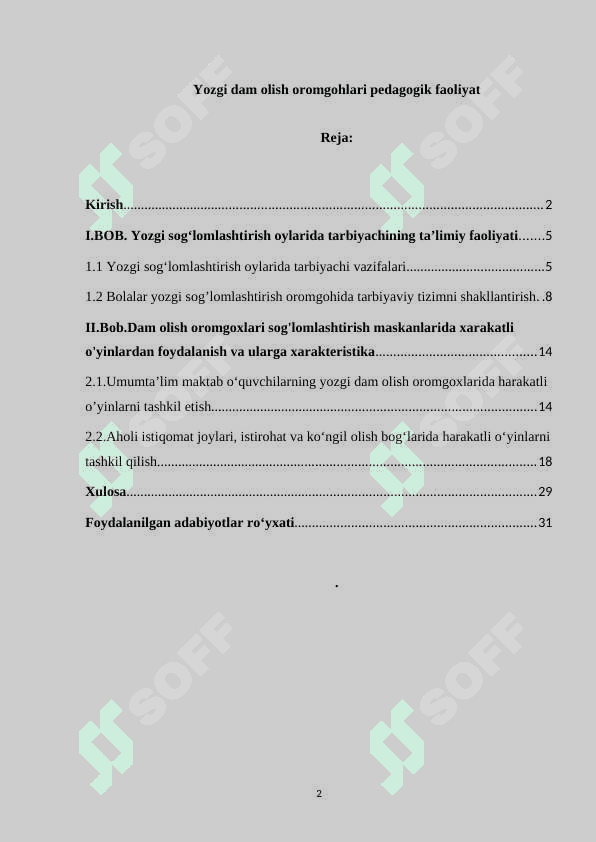 Yozgi dam olish oromgohlari pedagogik faoliyat 2