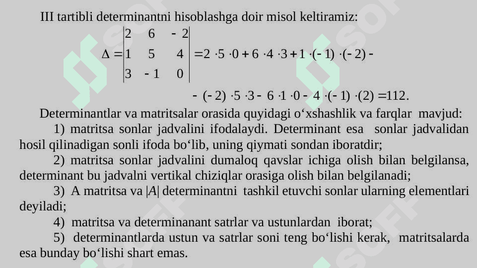 DETERMINANTLAR VA ULARNING XOSSALARI 5