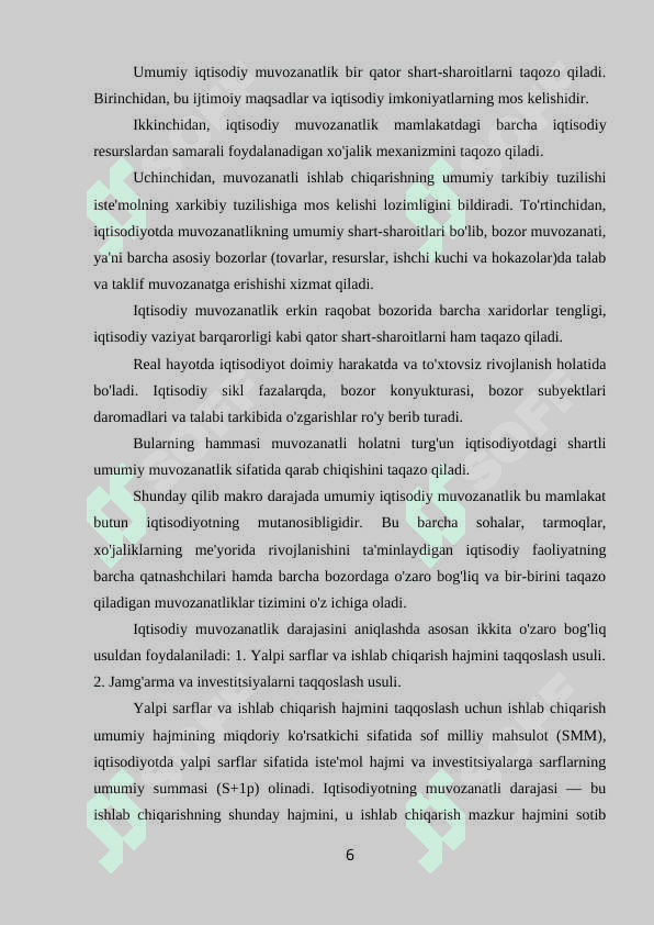 Iqtisodiy muvozanatlilikning mohiyati va unga erishish yo’llari 6