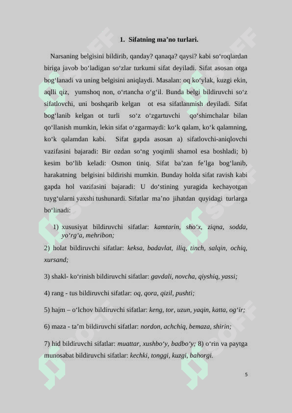 Asliy va nisbiy sifatlar 5