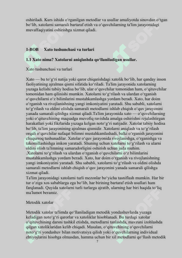 Xatolarni to‟g‟rilash va ularni oldini olish 7