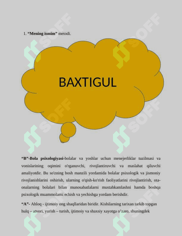 “Mening ismim” metodi. 2