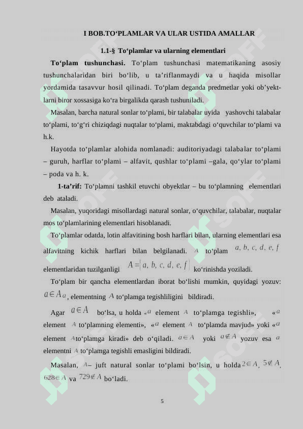 To‘plamlar va ular ustida amallar, to‘plamda akslantirishlar  25 5