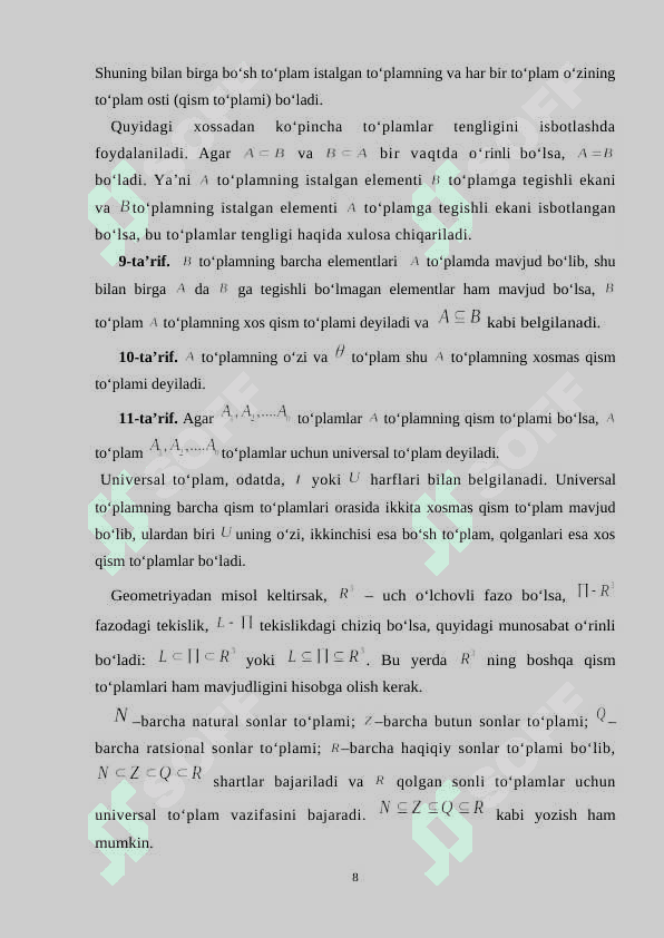 To‘plamlar va ular ustida amallar, to‘plamda akslantirishlar  25 8