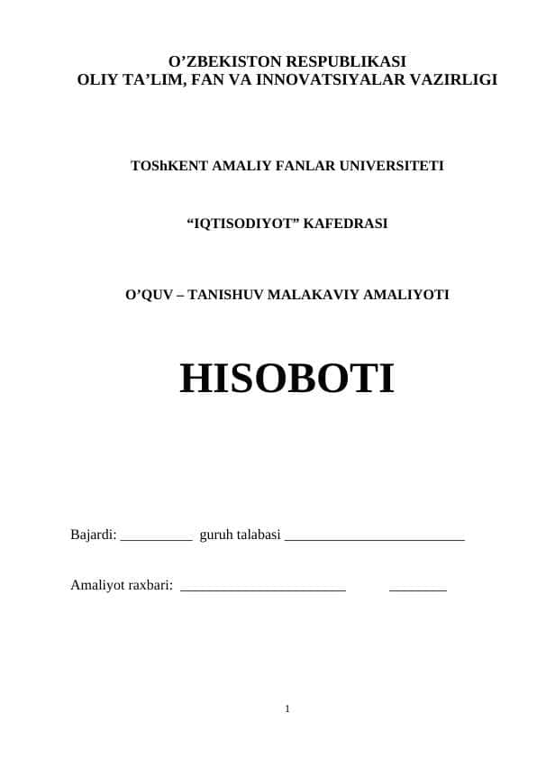 HISOBOT o'quv amaliyot
