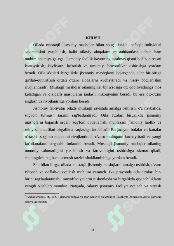 Oilada mustaqil jismoniy mashqlar bilan shug'ullanish mashg‘ulotlari 2