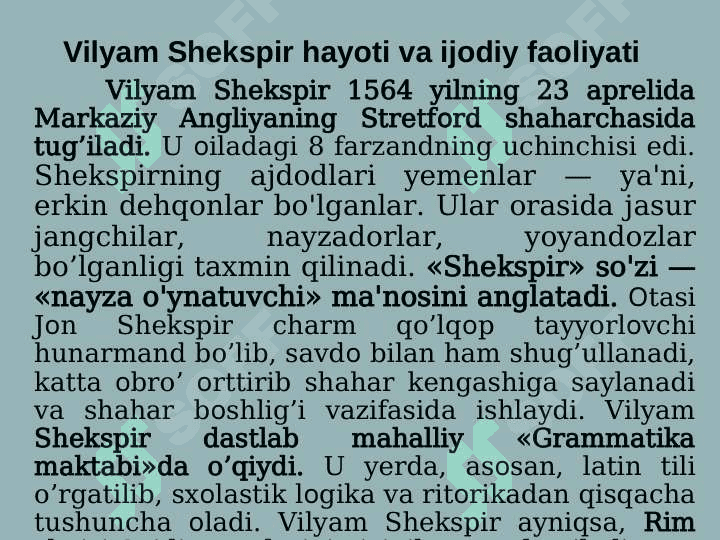 Shekspir hayoti va ijodi 6