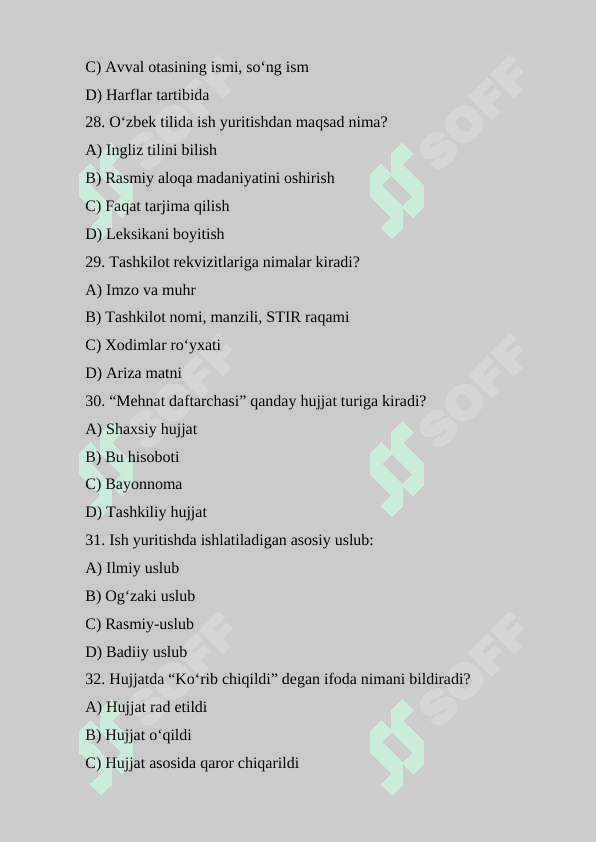 ARGOS TEST SAVOLLARI (2025) Davlat tilida ish yuritish 7