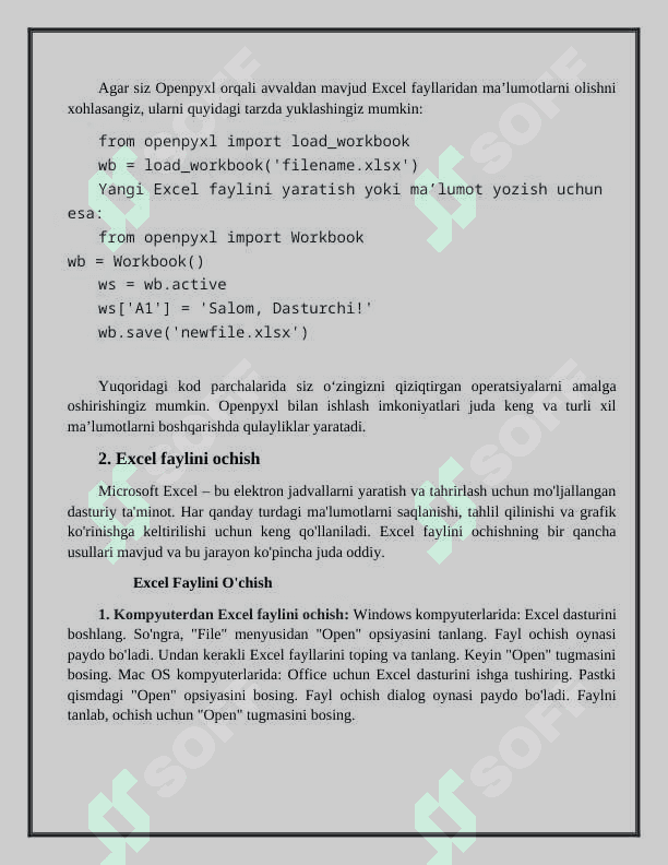 Pythonda OPENPYXL kutubxonasi yordamida excel fayllarini boshqarish 3