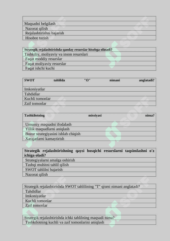 Strategik rejalashtirish test 2