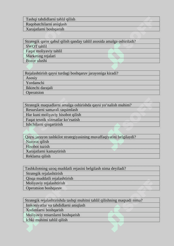 Strategik rejalashtirish test 3