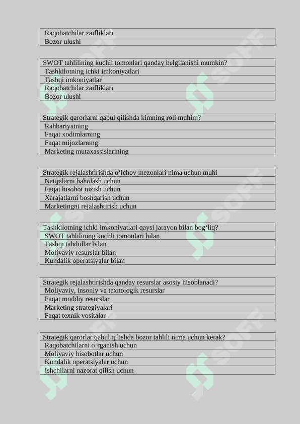 Strategik rejalashtirish test 5