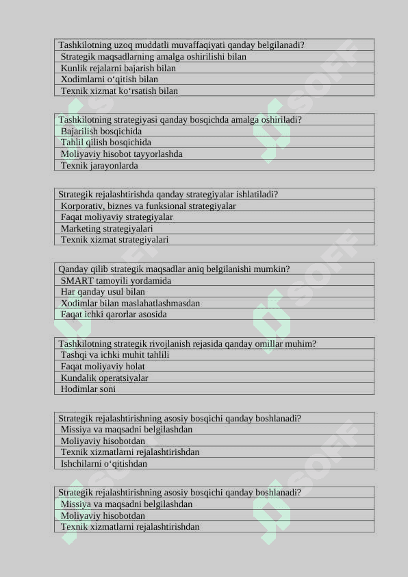 Strategik rejalashtirish test 6