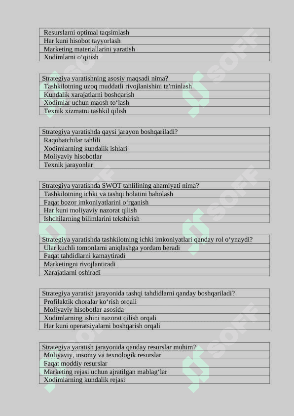 Strategik rejalashtirish test 8