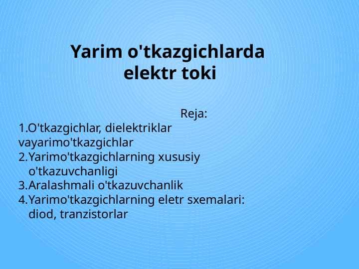 Yarim o'tkazgichlarda elektr toki