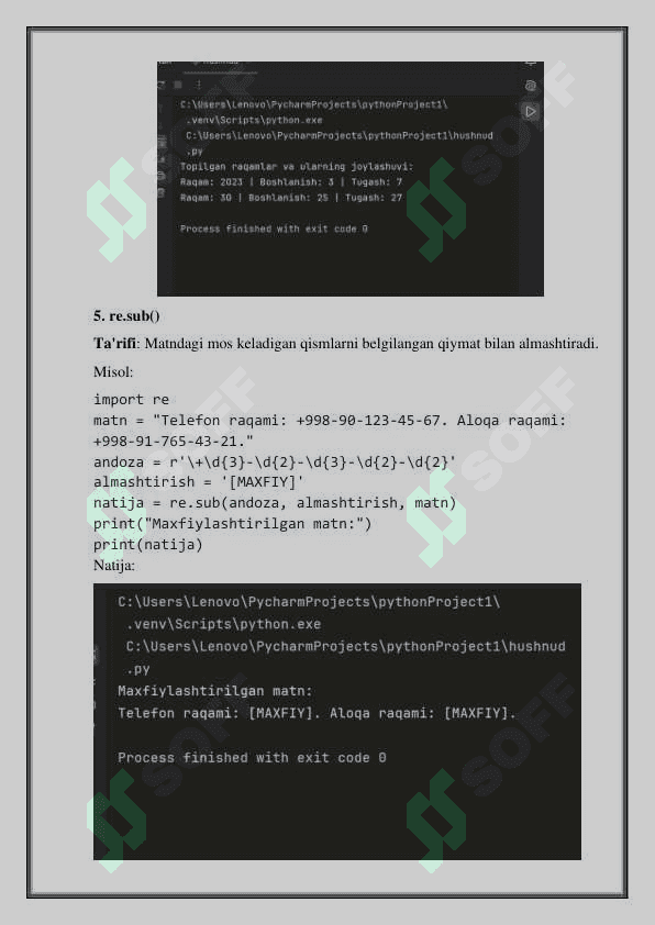 Pythonda Regular expressions kutubxonasi 8