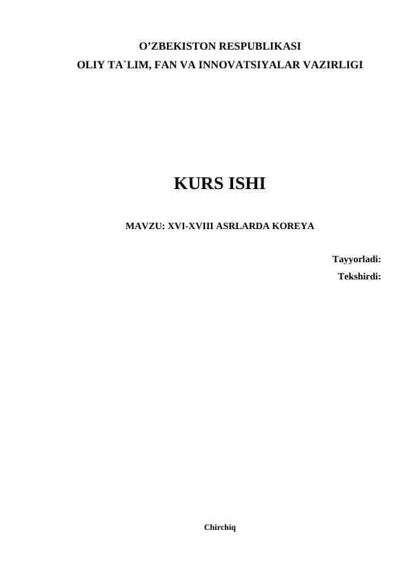 XVI-XVIII ASRLARDA KOREYA