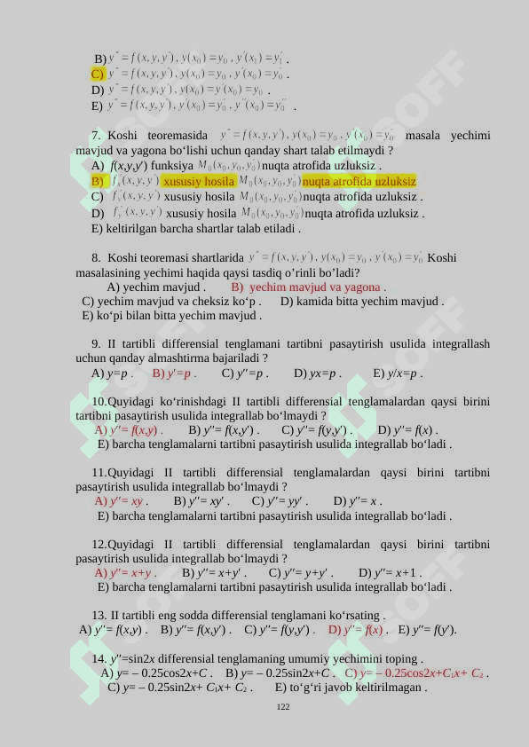 Differensial tenglama fanidan testlar 8