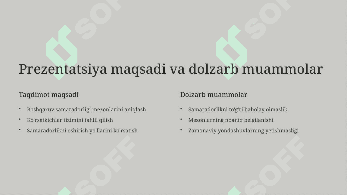 Boshqaruvning iqtisodiy samaradorlik mezonlari va koʻrsatkichlari. Boshqaruv samaradorligini oshirish omillari va rezervlari 2