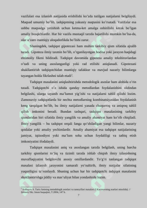 Tadqiqot masalalarining qamrovi va xususiyatlari 7