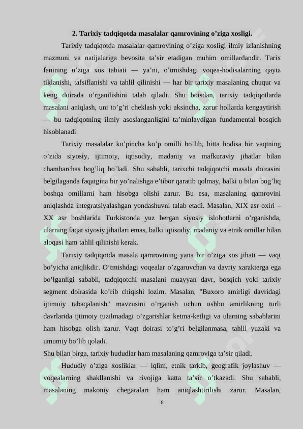Tadqiqot masalalarining qamrovi va xususiyatlari 8