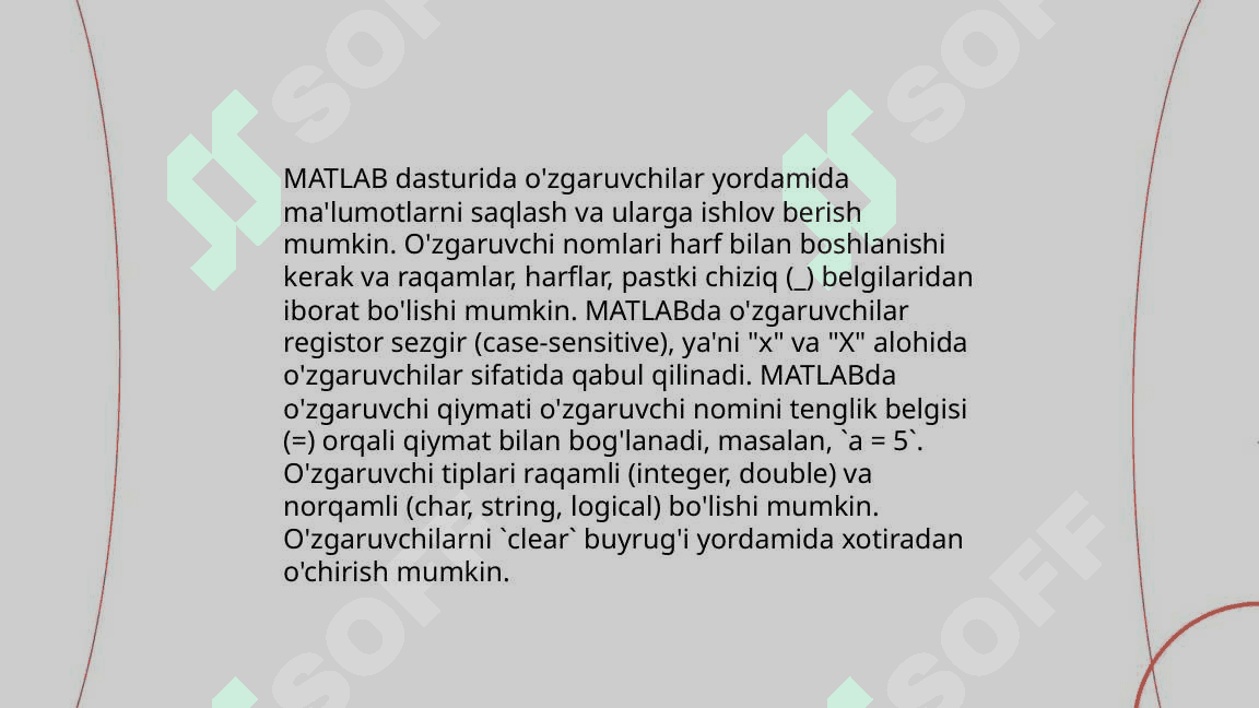 MATLAB dasturida asosiy tushuncha 4