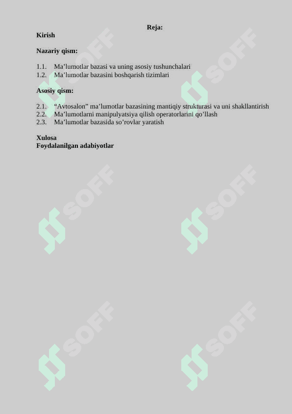 Avtosalon ma’lumotlar bazasini loyihalashtirish va ishlab chiqish 2