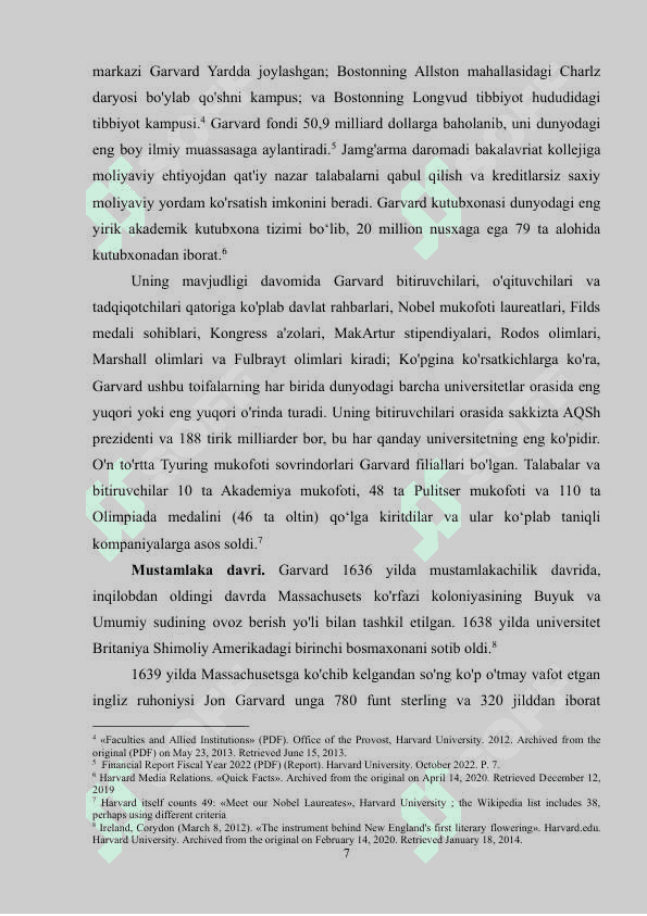 Garvard Universiteti tarixi va bugungi kundagi faoliyati 7