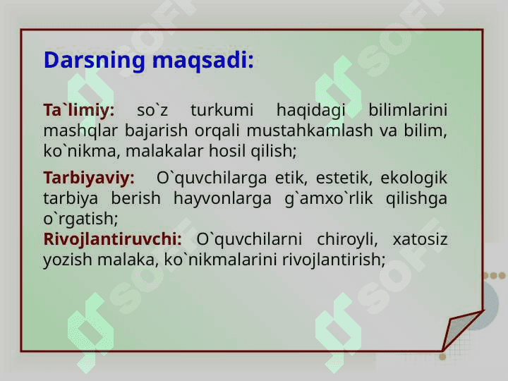 Ona tili fanidan ochiq dars ishlanmasi So'z turkumlari 4