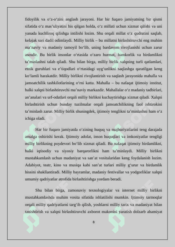 Milliy birlik. Referat 8
