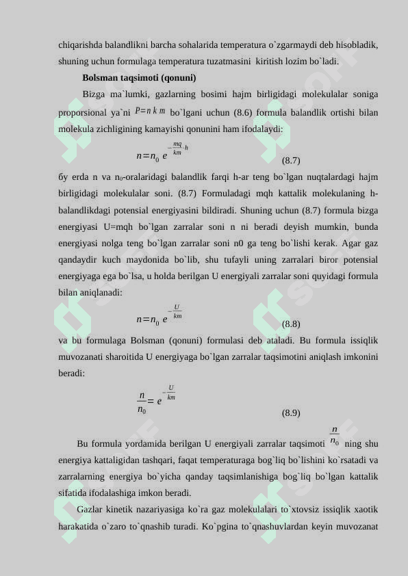 Barometrik formula. Bolsman taqsimoti. 4