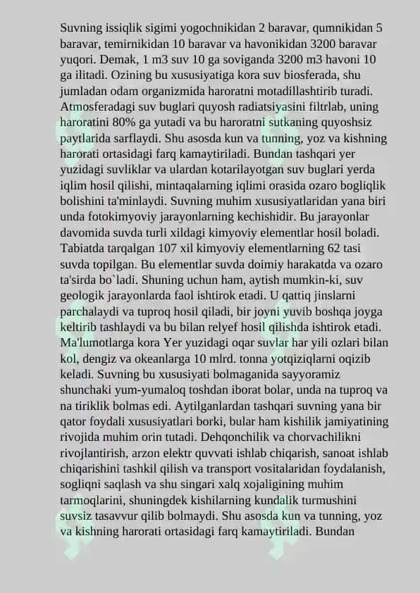 Suvning tabiat va inson hayotidagi ahamiyati 3