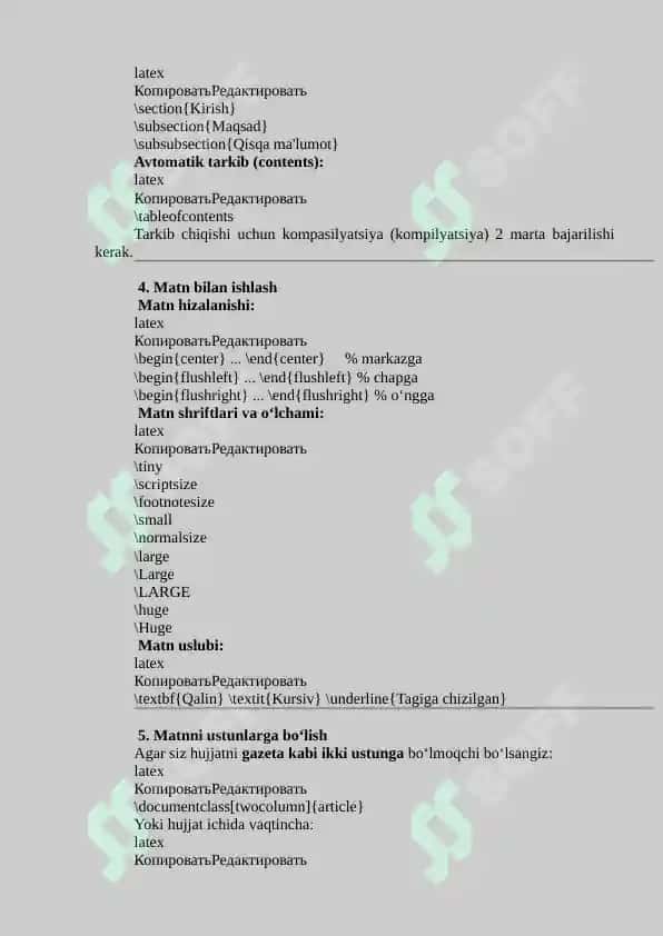 LaTeX dasturida sahifalar va matnlar bilan ishlash 2