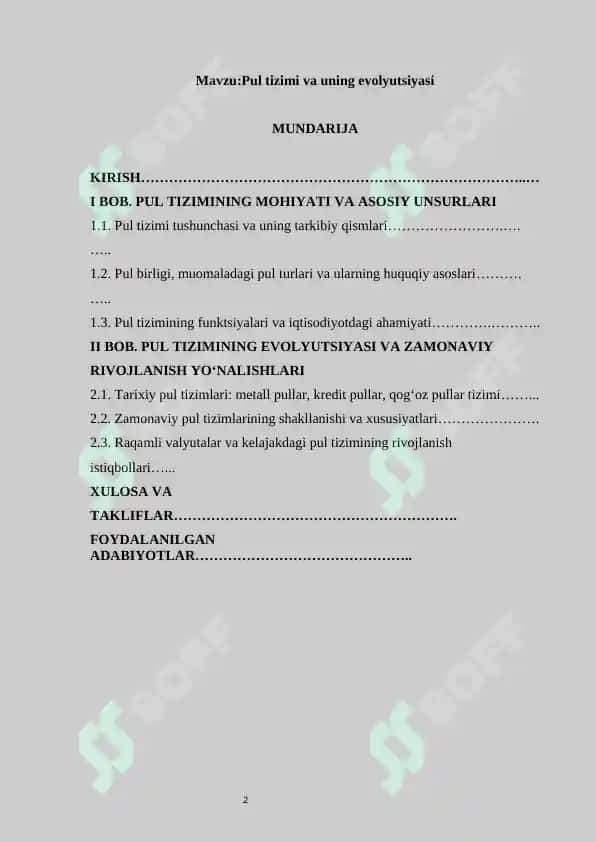Pul tizimi va uning evolyutsiyasi kurs ishi 2
